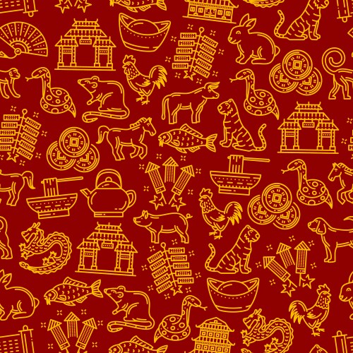 Chinese horoscope signs seamless pattern vector image