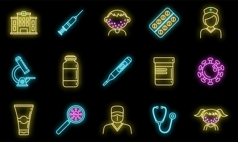 Health chicken pox icons set neon Vector Image
