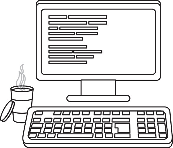 Outline computer with programming code and hot vektorbild
