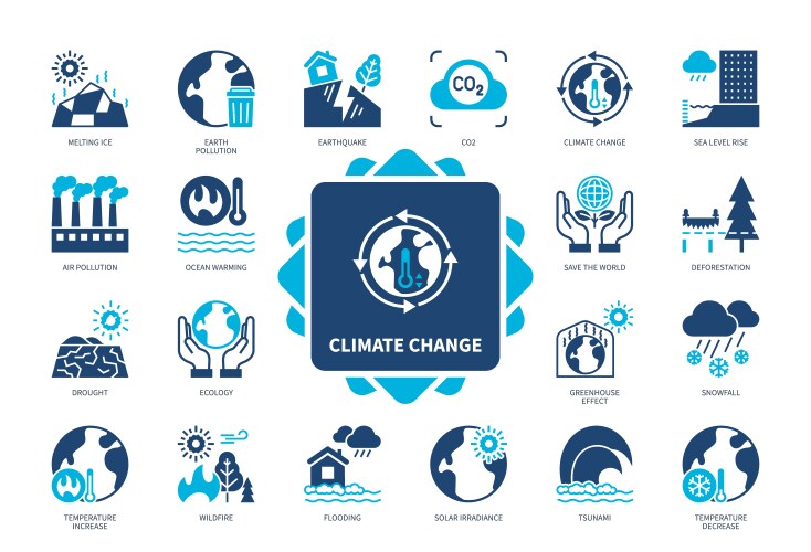 Climate change solid icon set vector image