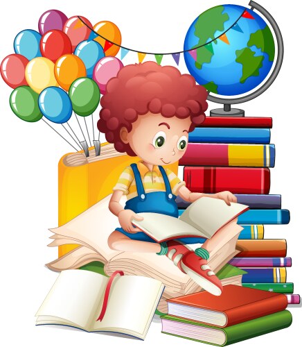 Children reading books in the library Royalty Free Vector