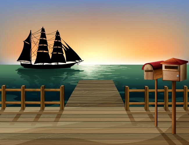 a sunset at the port vector image