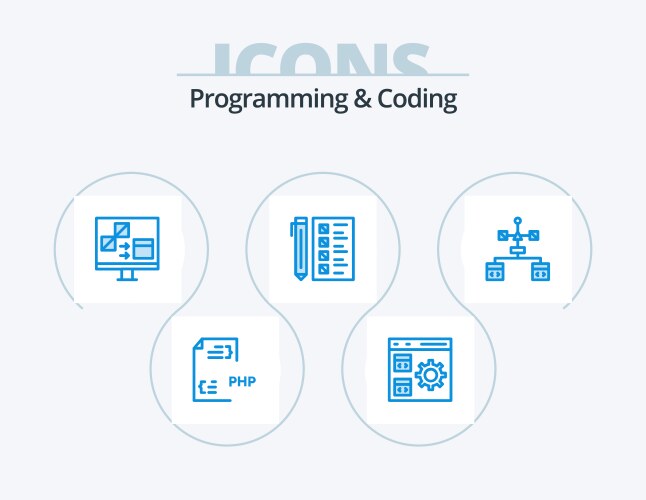 Programming and coding blue icon pack 5 vektorbild