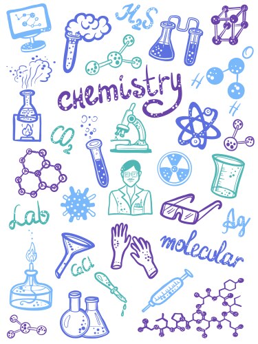 Studying chemistry textbook cover sketch doodle vector image