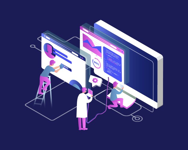 Isometric programming and coding technologies vector image