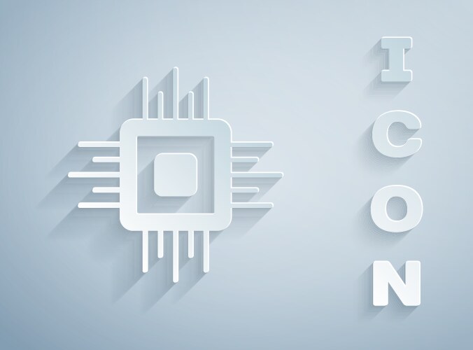 Paper cut computer processor with microcircuits vector image