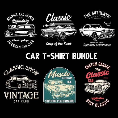 Vintage Car T-Shirt Bundle Vector Image