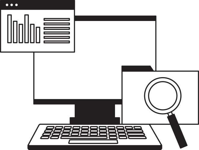 Computer monitor keyboard folder website analysis vector image
