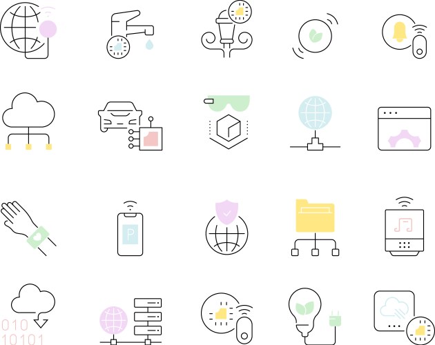 set line icons internet things vector image