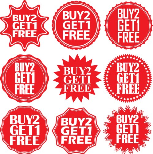 buy 2 get 1 free red label vector