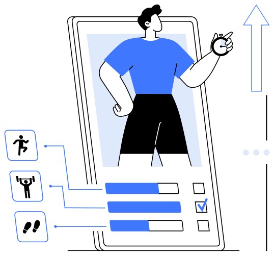 Digital fitness tracker app interface with user vector image