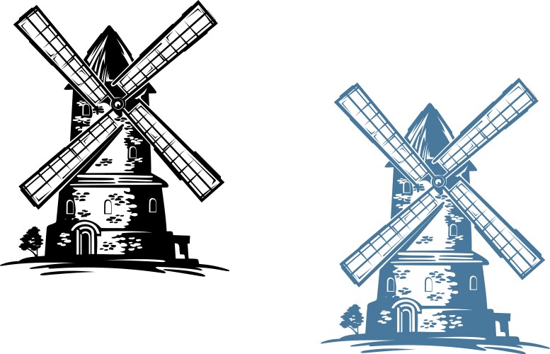 Windmill isolated on white background hand drawn Vector Image