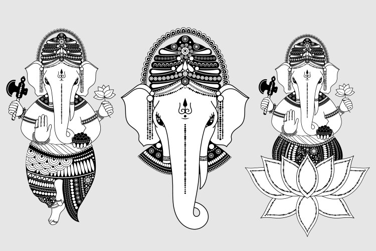 Set of images ganesha black and white Vector Image
