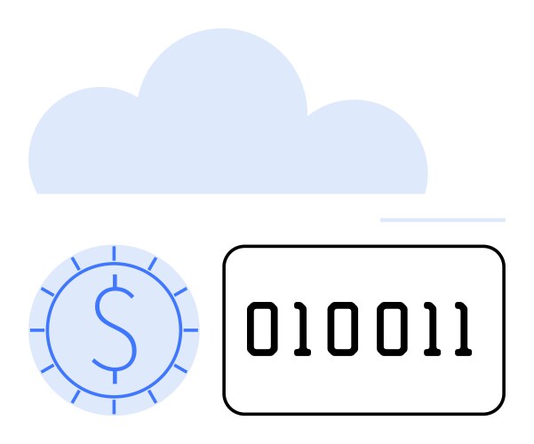 Digital currency with binary code under cloud vector image