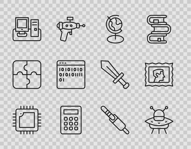 Set line processor with cpu ufo flying spaceship vector image