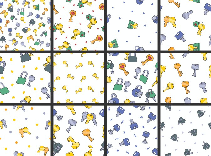 Different keys with keychain seamless pattern vector image