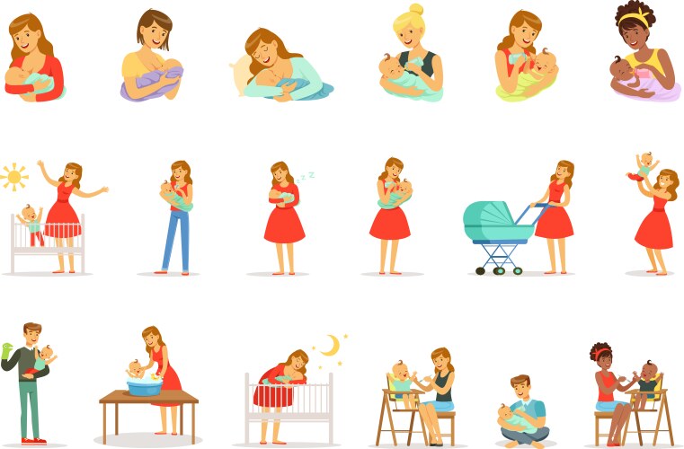 Happy Family Caring for Children Vector Image