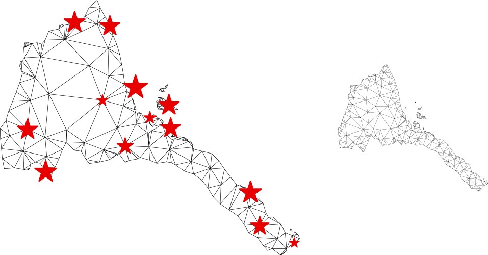 Polygonal 2d mesh eritrea map with stars vector image