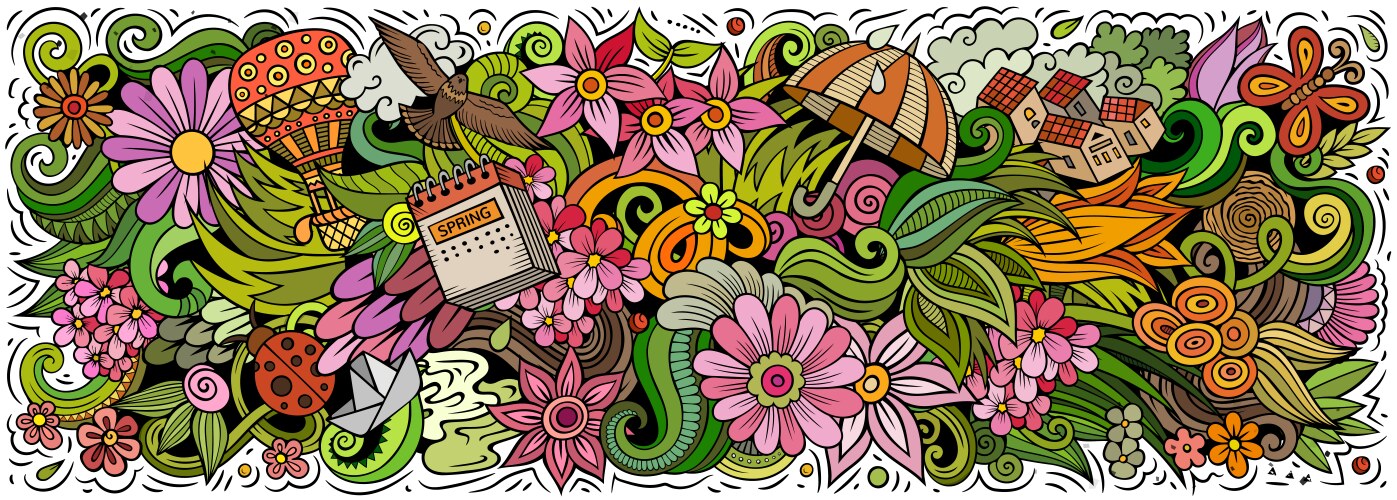 Spring hand drawn cartoon doodles vector image