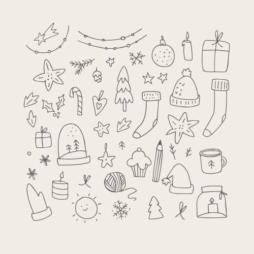 set of hand drawn christmas doodles santas socks vector image