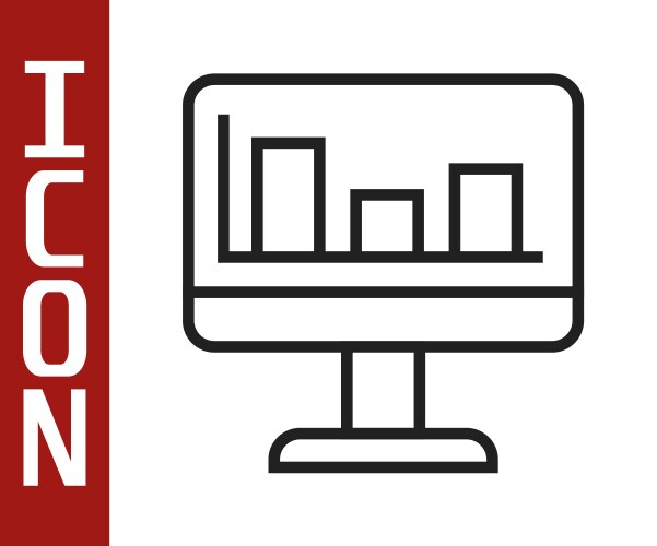Black line computer monitor with graph chart icon vektorbild
