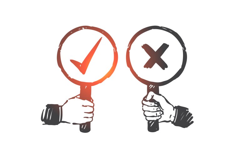 correct and incorrect concept sketch hand drawn vector image