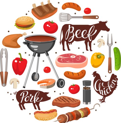 Bbq essentials round composition vector image