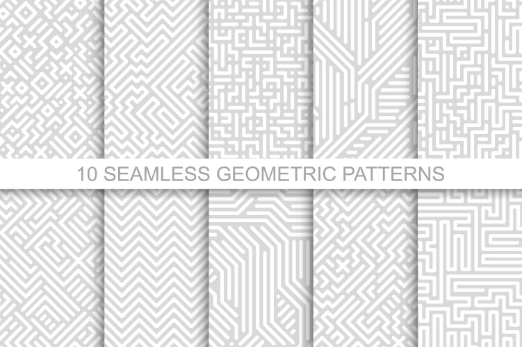 Collection of seamless geometric patterns - gray vector image