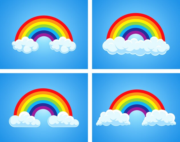 Symbol rainbow and clouds in blue sky vector image