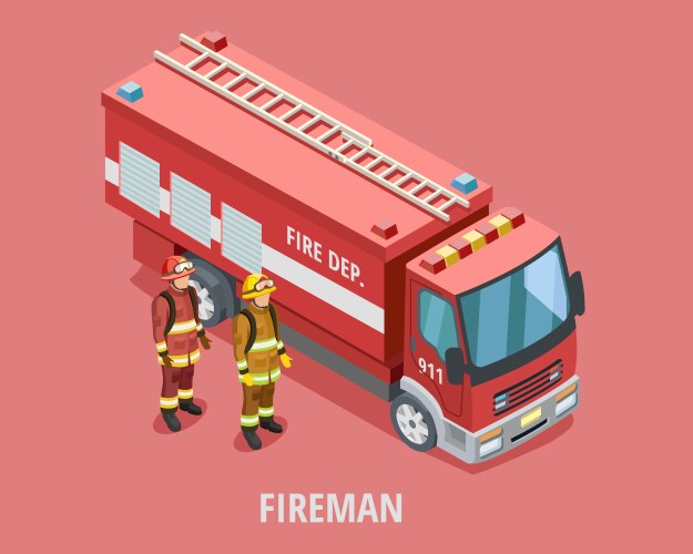 Isometric runner firefighter in eight position Vector Image
