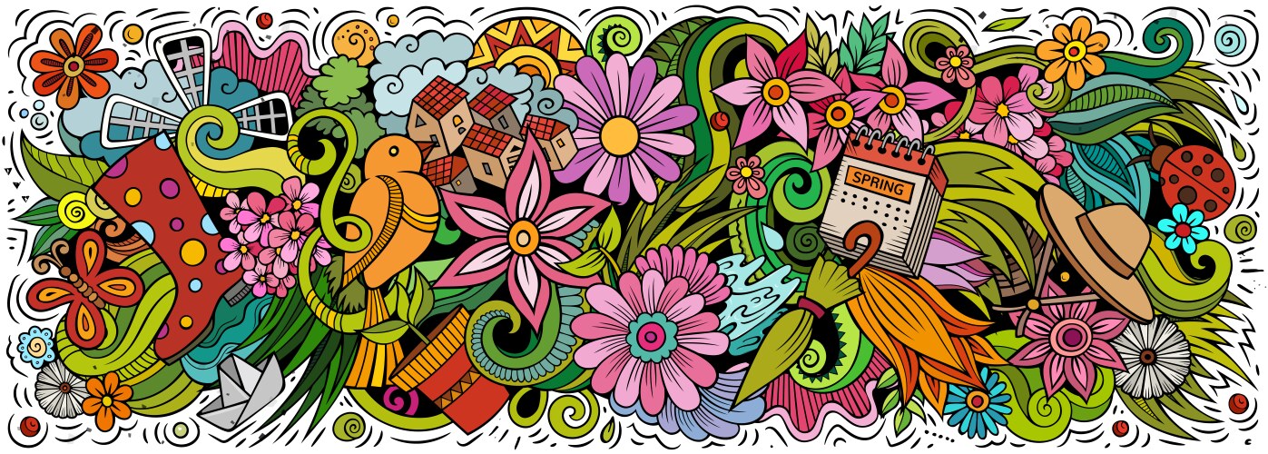 Spring hand drawn cartoon doodles vector image