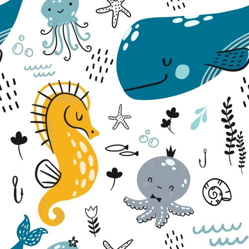Seamless pattern with celestial whale Royalty Free Vector