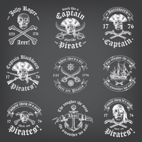 Vintage Skull Pirate Chalkboard Logos Vector Image