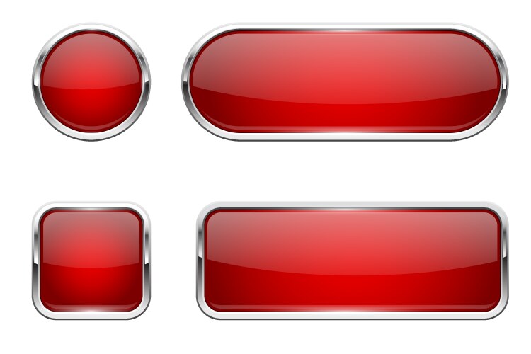 Web buttons red shiny icons with chrome frame vector image
