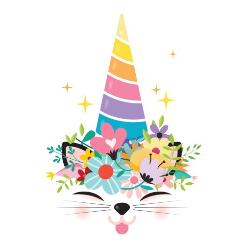 Cute unicorn cat isolated on white background Vector Image