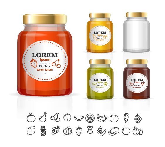 glass jars bottles with jam confiture honey vector image