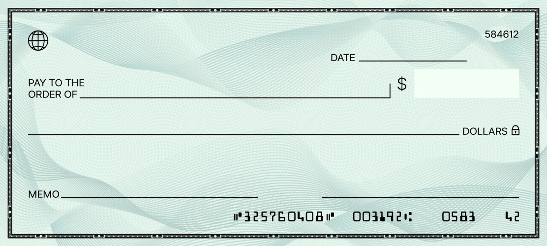 Blank bank check checkbook cheque template vector image