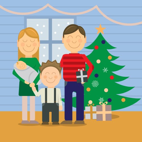 happy family at christmas greeting card vector