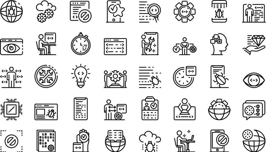 Testing software icons set outline style vector image