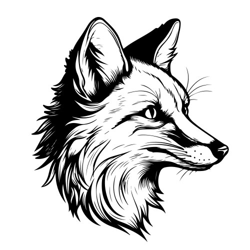 Fox Head Sketch - Black & White Vector Image