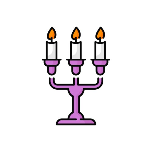 three candles in brass candlestick burning flame vector