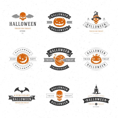 Vintage Halloween Badges & Labels Set Vector Image