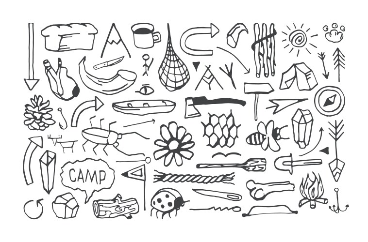 Camping Doodle Icons Vector Image