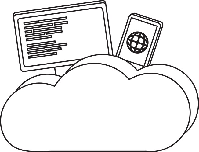 Outline computer and smartphone with cloud data vector image
