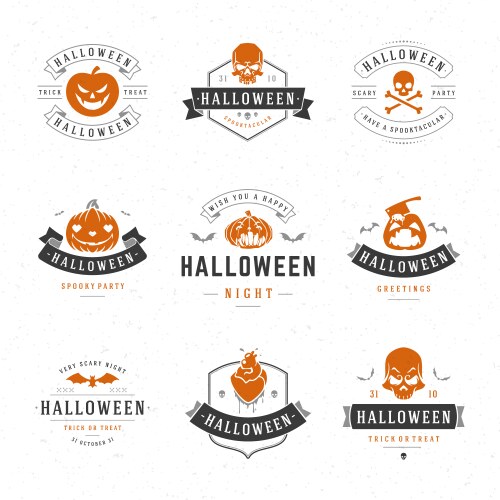 Vintage Halloween Badges & Labels Set Vector Image