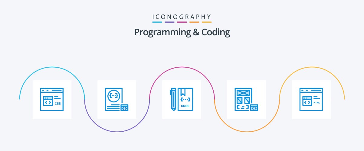 Programming and coding blue 5 icon pack including vector image