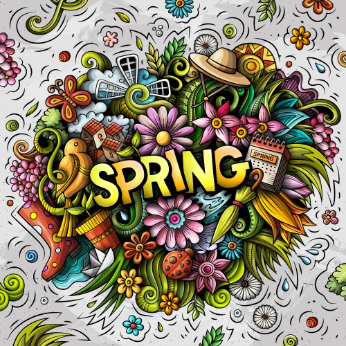 Spring hand drawn cartoon doodles vector image