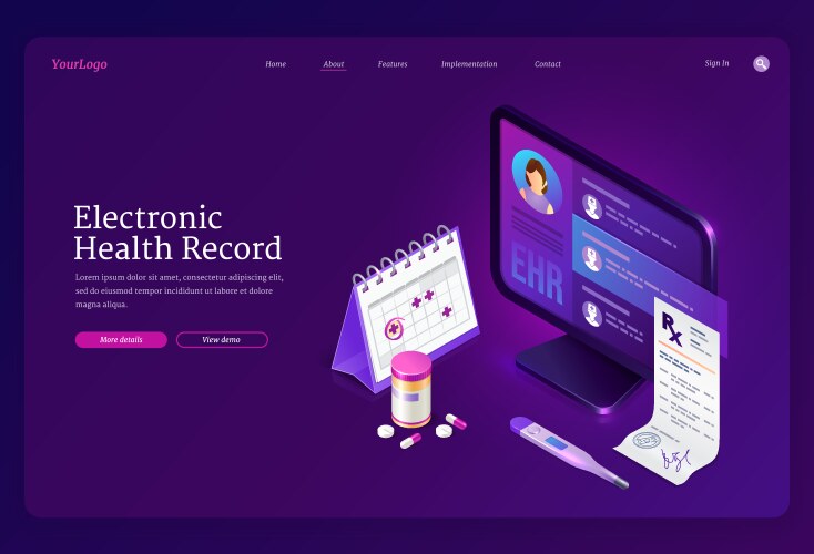 ehr electronic health record isometric landing vector image