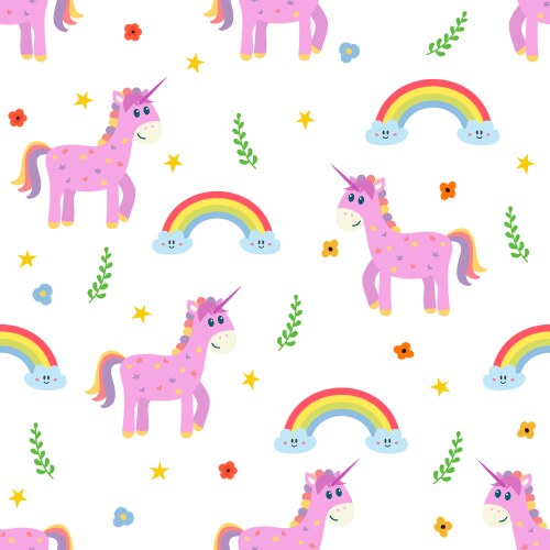 Pink Unicorn Rainbow Pattern Vector Image