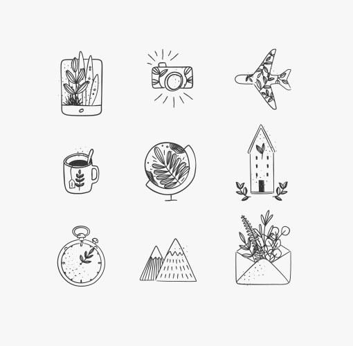 Hand made floral icons travel vector image